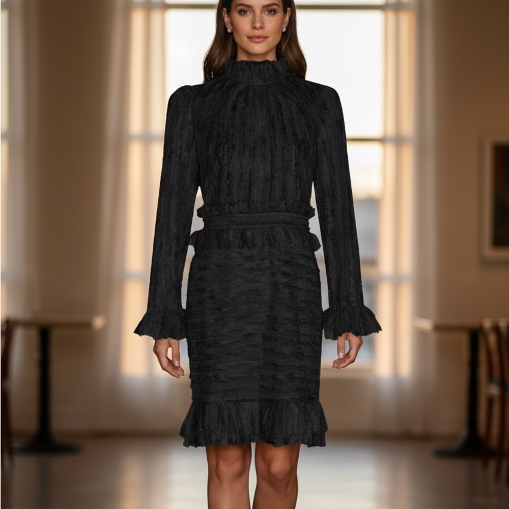 Feathered Stunning Ruffle Dress The Alessea - Picture 2 of 11